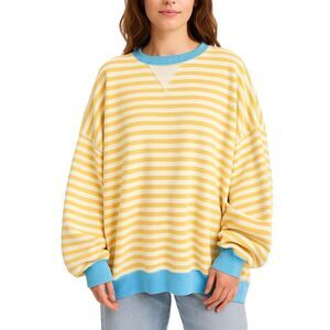 We The Free x Free People Classic Striped Oversized Crew Neck - Latte - Size XS